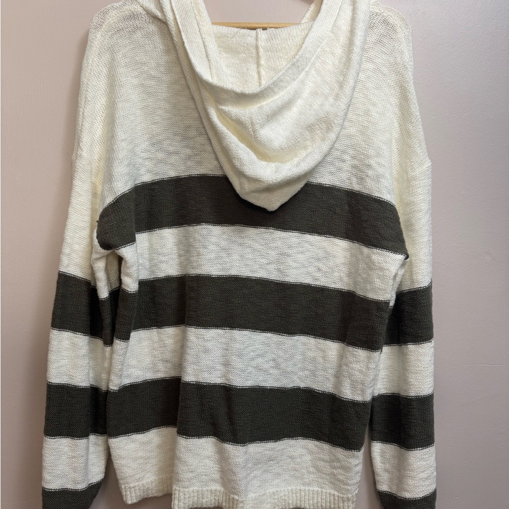 LOFT V-Neck Sweater - Black and Cream Stripes - Picture 3 of 5